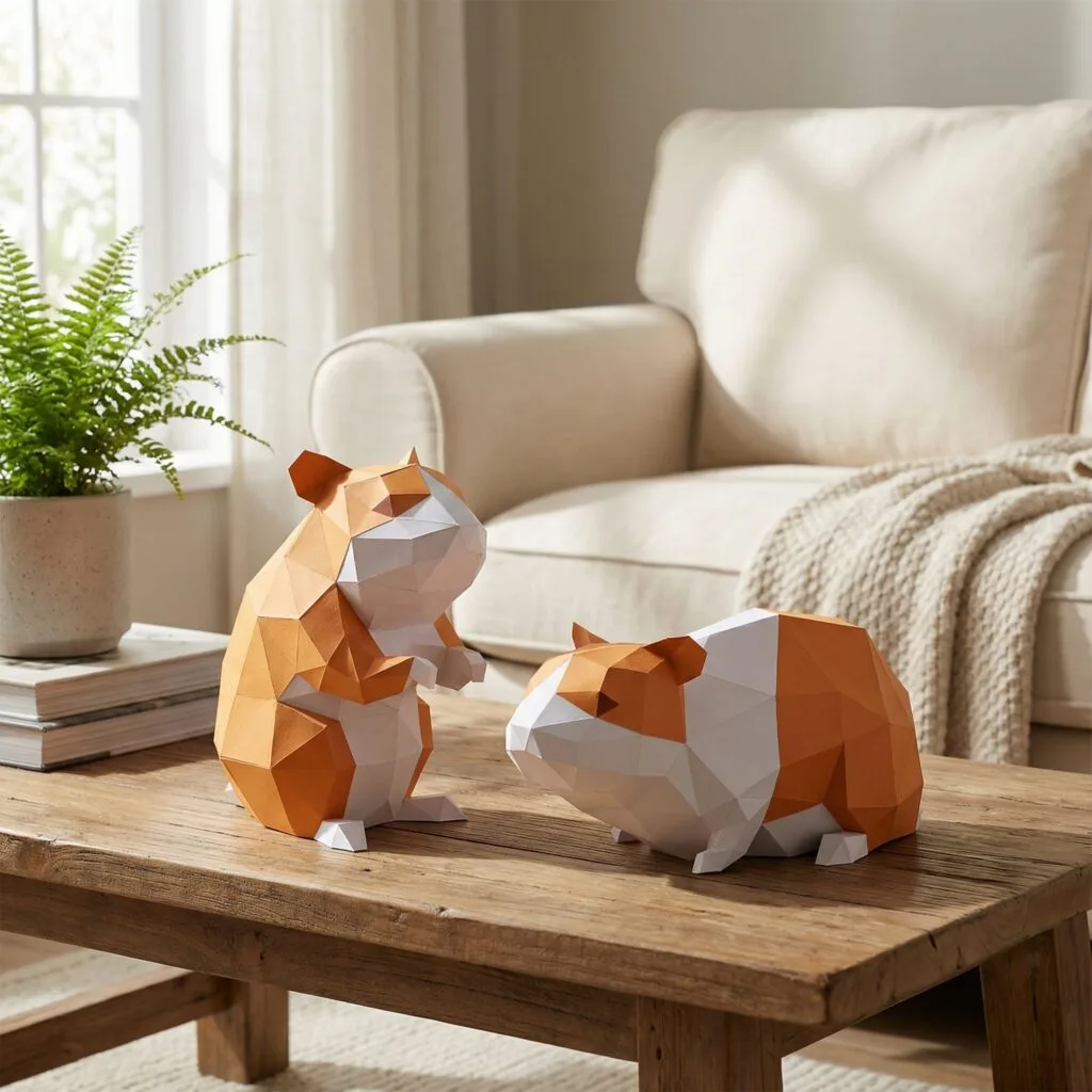 Papercraft de hamsters em origami 3D