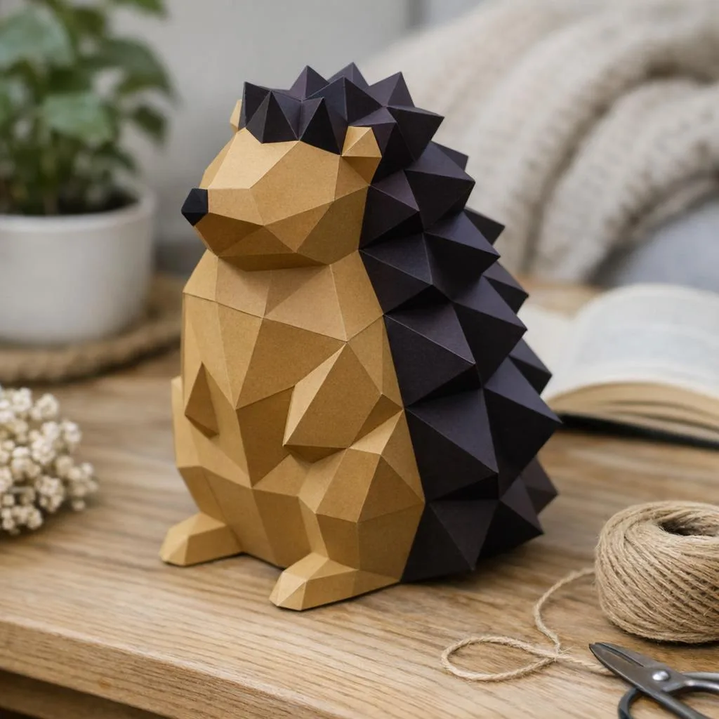 Sitzender brauner 3D-Origami-Papercraft-Igel