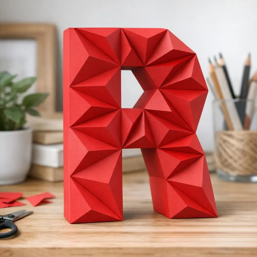 papercraft della lettera R in origami 3D