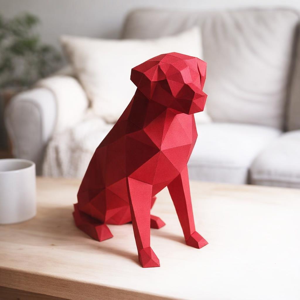 Papercraft de labrador assis en origami
