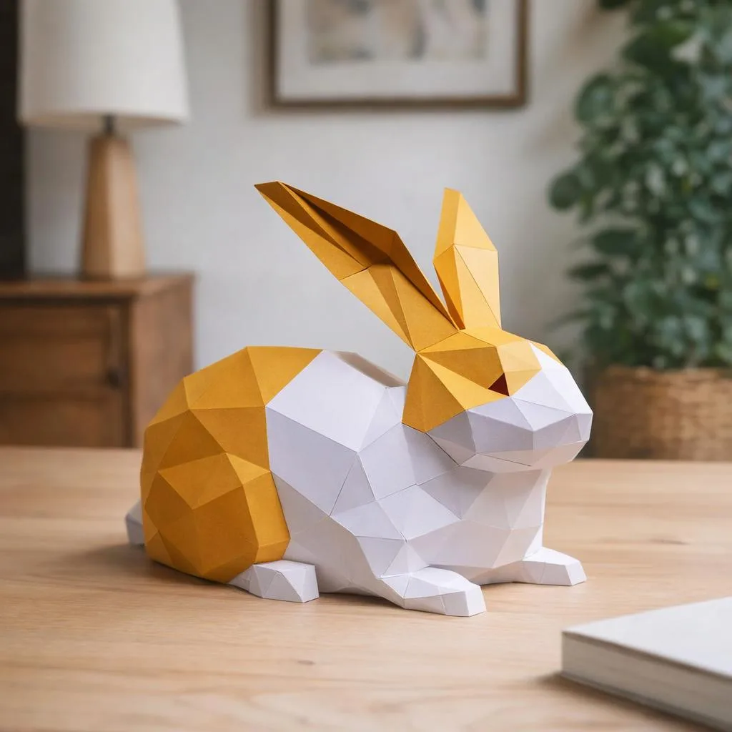 Papercraft de lapin allongé en origami 3D