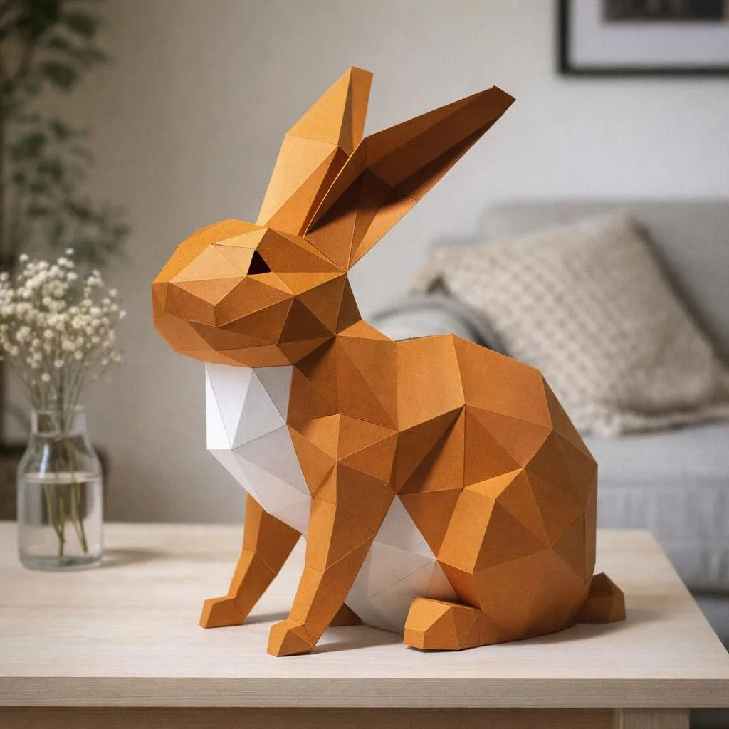 Papercraft di coniglio seduto in origami 3D