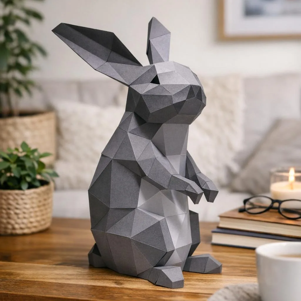 Papercraft de lapin debout en origami 3D