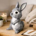 Papercraft de coelho cinza em origami 3D