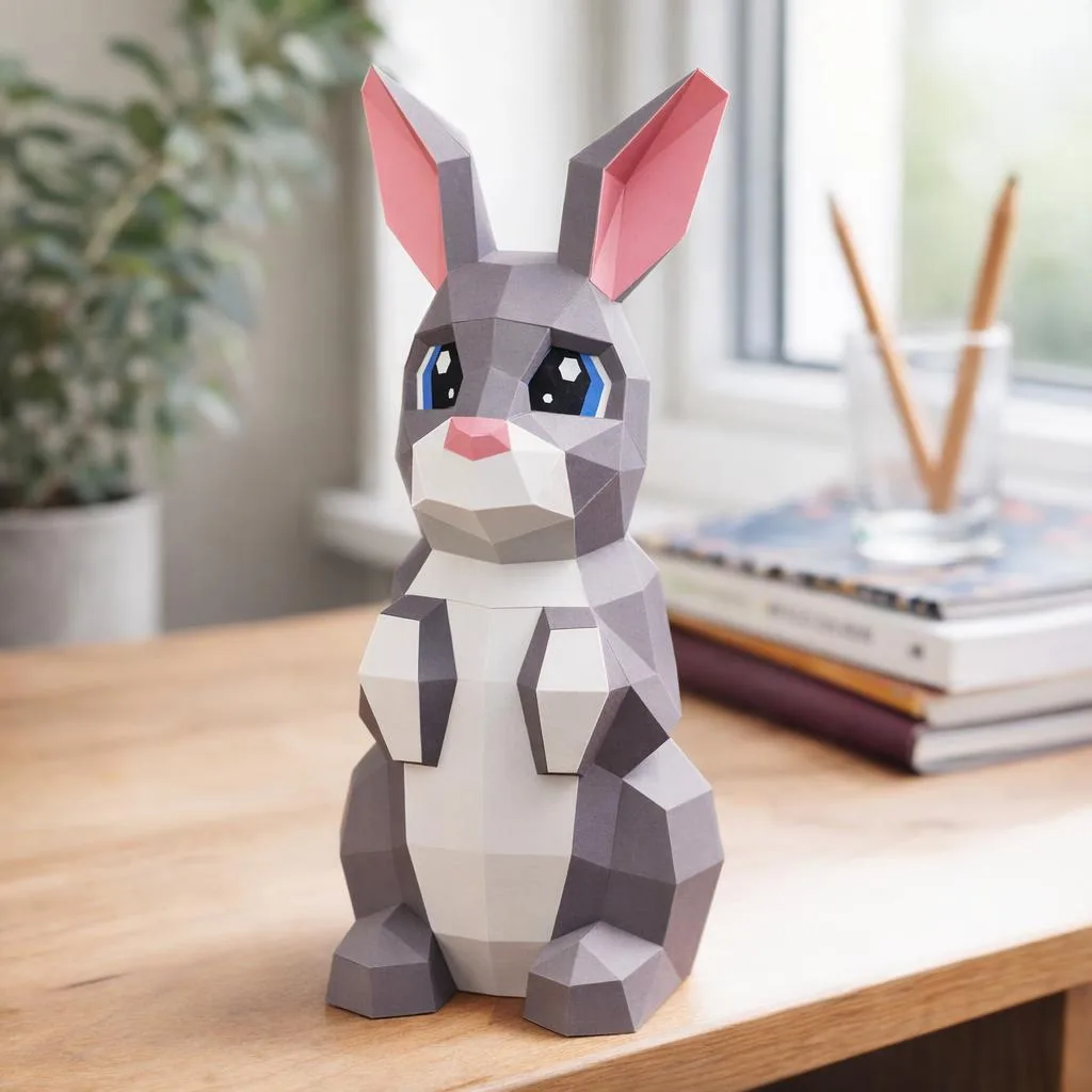 Papercraft de coelho fofo em origami 3D