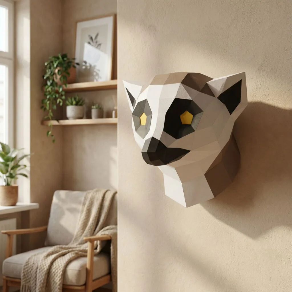 Papercraft de lémur en origami 3D