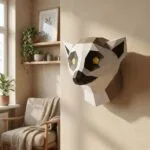 Papercraft lémur kop in 3D-origami, weergave 2
