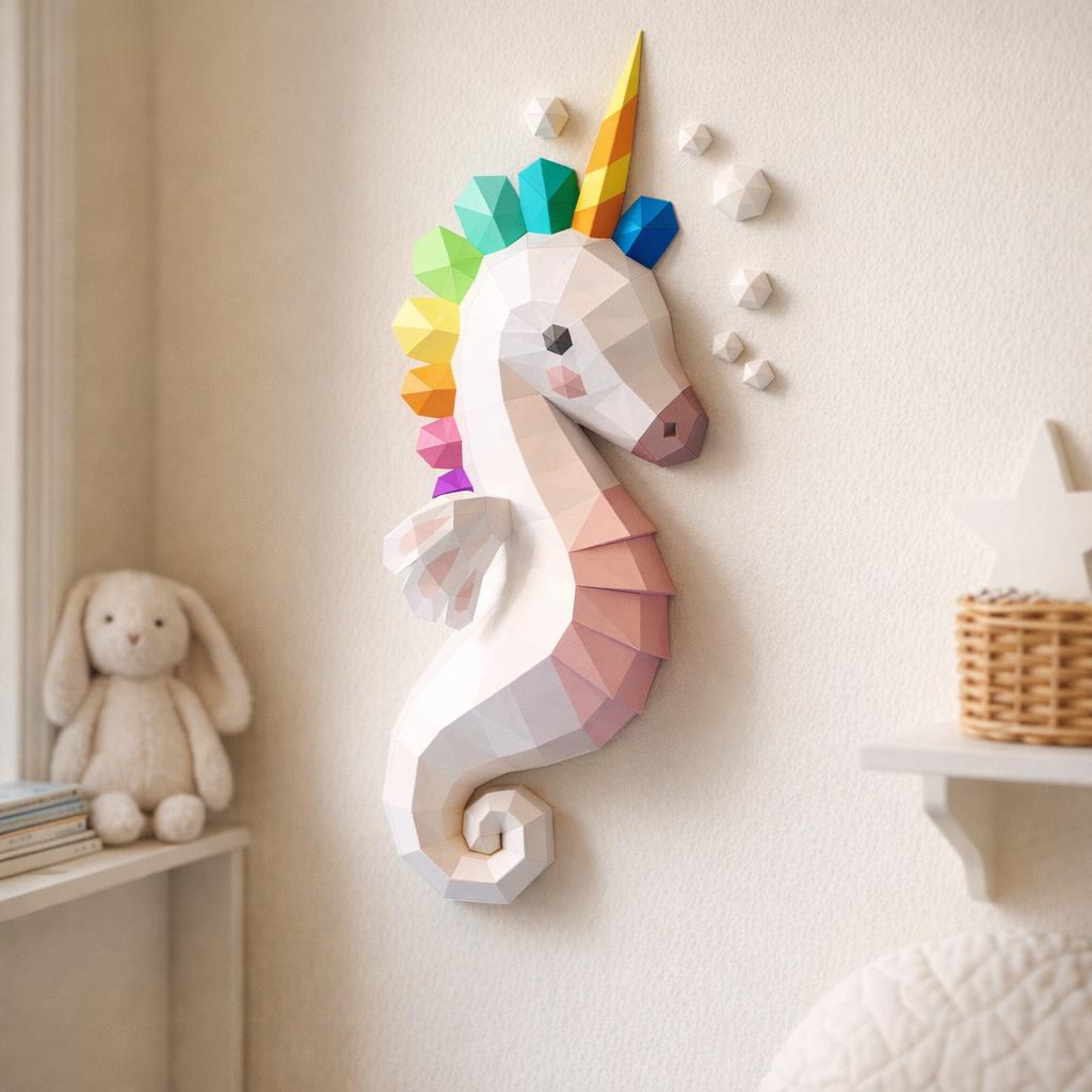 Papercraft de licorne hippocampe en origami
