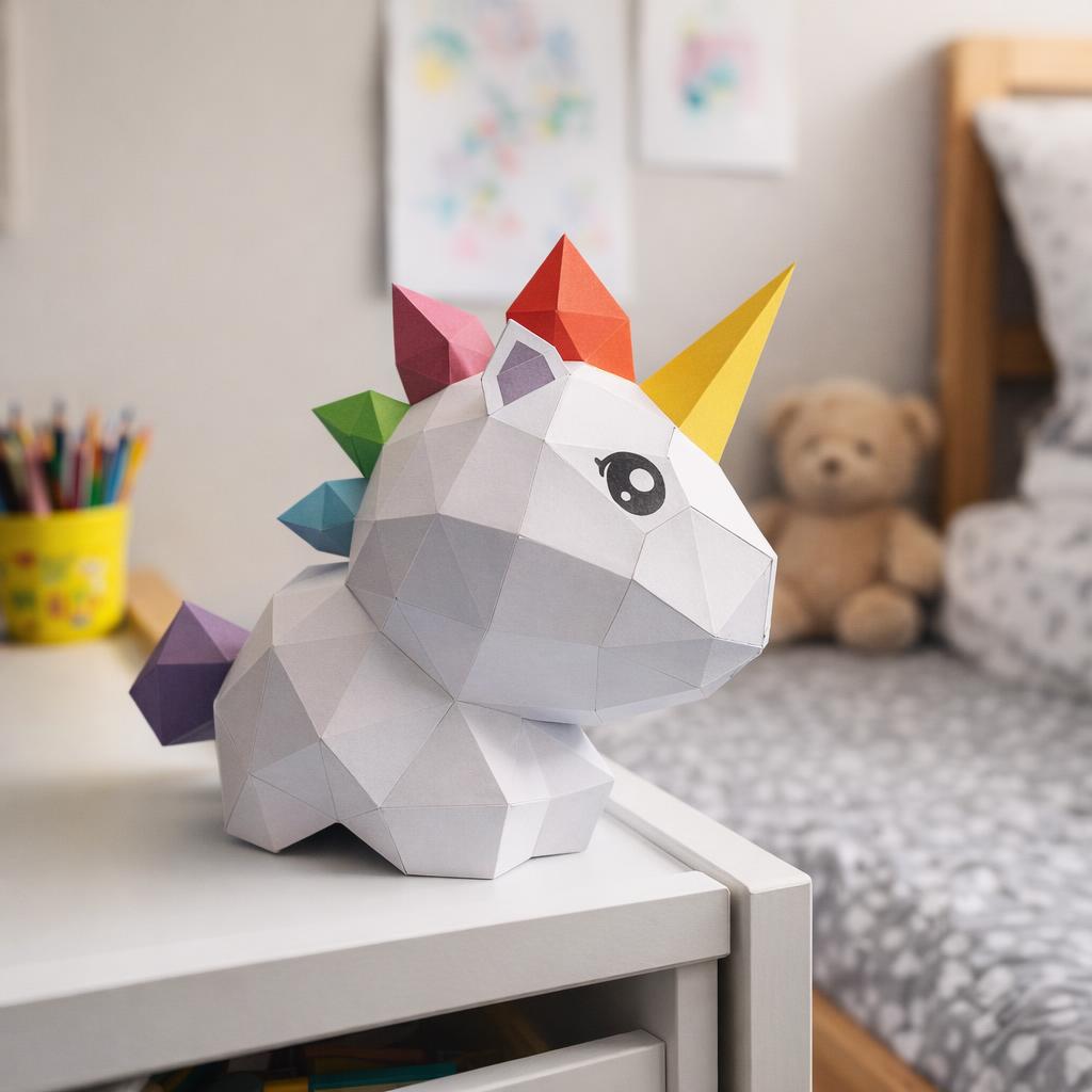 Papercraft de unicórnio fofo em origami 3D Papercraft de unicórnio fofo em origami 3D