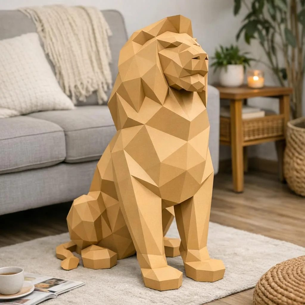Papercraft eines sitzenden Löwen als 3D-Origami