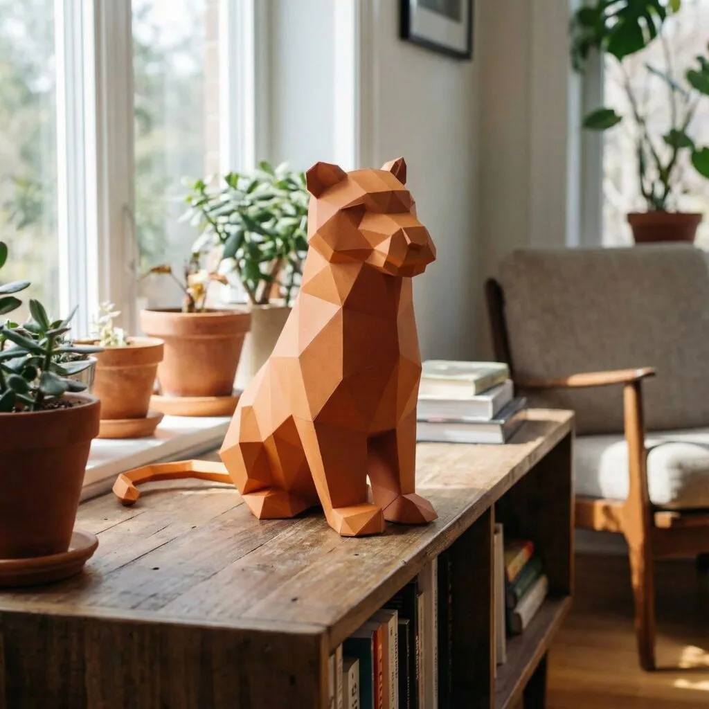 Papercraft de leão ou tigre em origami 3D