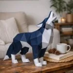 Papercraft de lobo azul em origami 3D