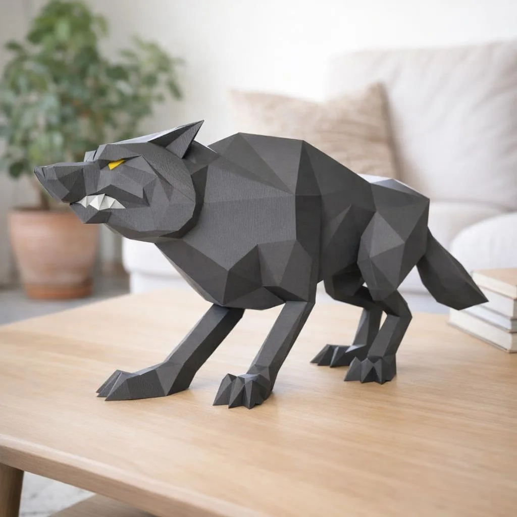 Papercraft de loup gris en origami 3D