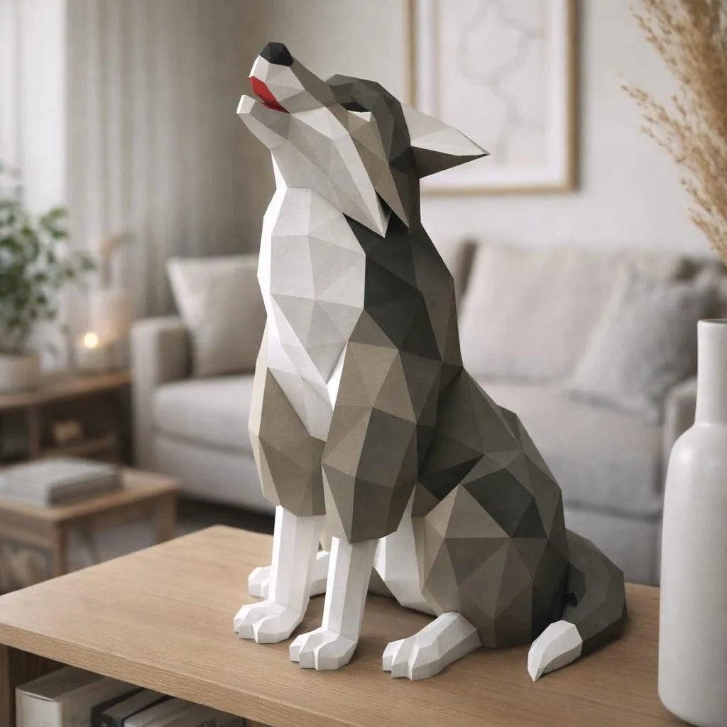 Papercraft heulender Wolf aus Origami