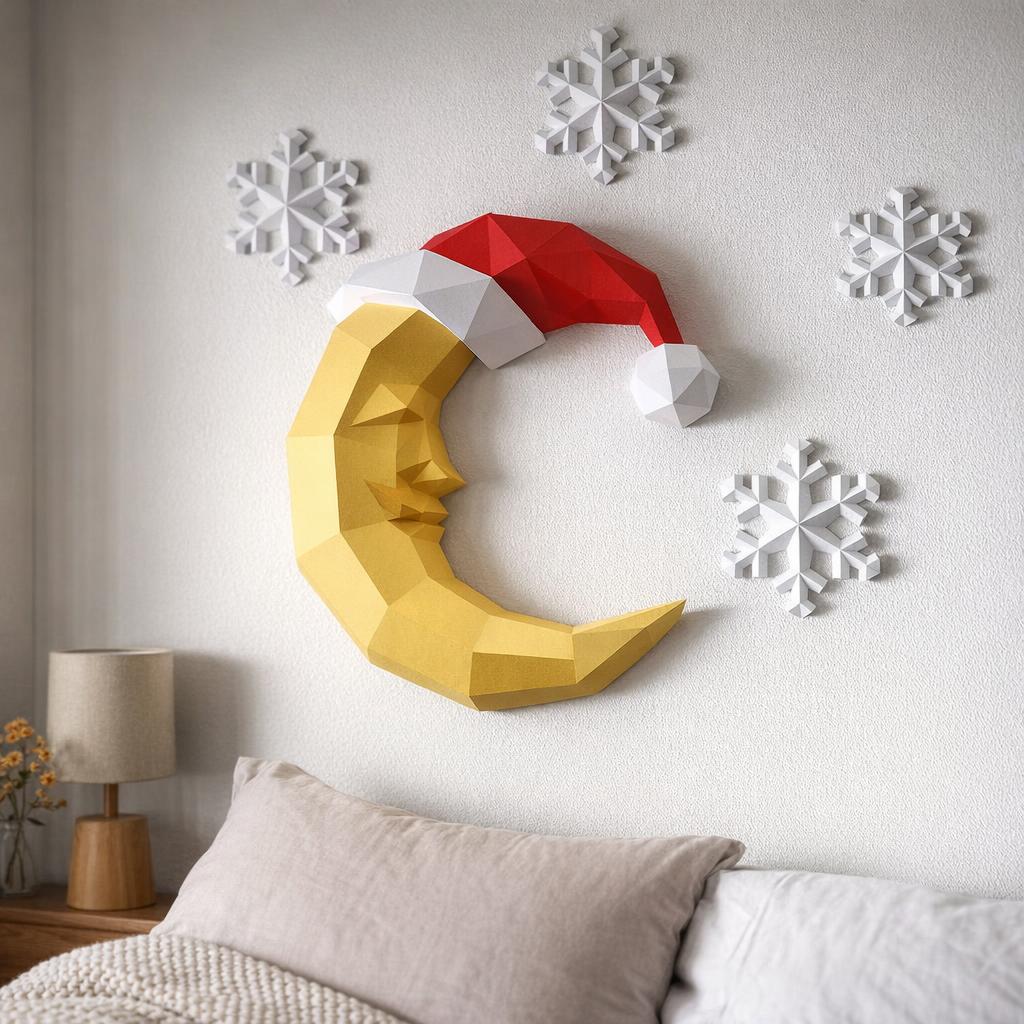 Papercraft de lune et flocons en origami 3D