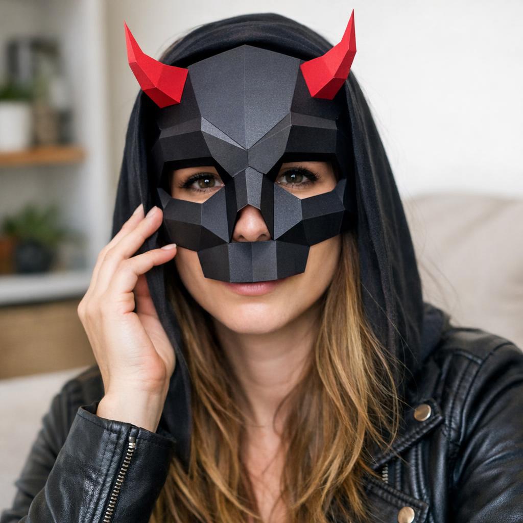 Papercraft de masque crâne cornue en origami 3D
