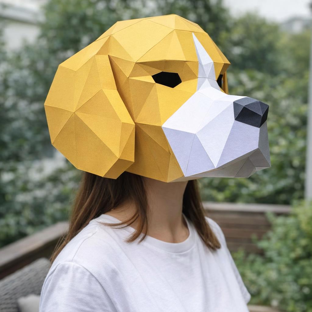 Papercraft de masque de chien Beagle en origami 3D