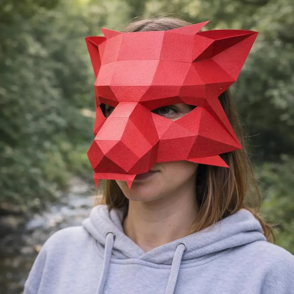 Papercraft Origami 3D-Wolfmaske in Rot