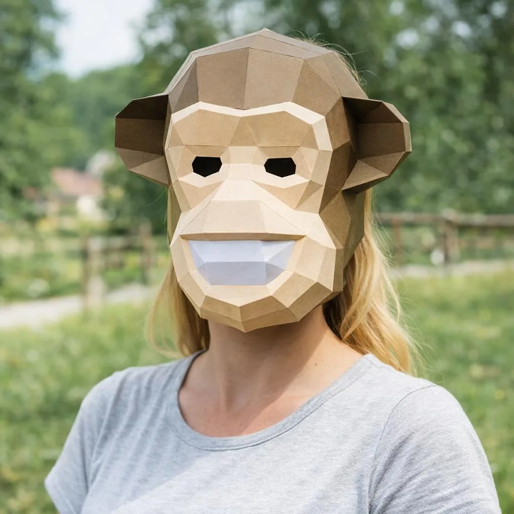 Papercraft di maschera di scimmia in kraft naturale in origami 3D