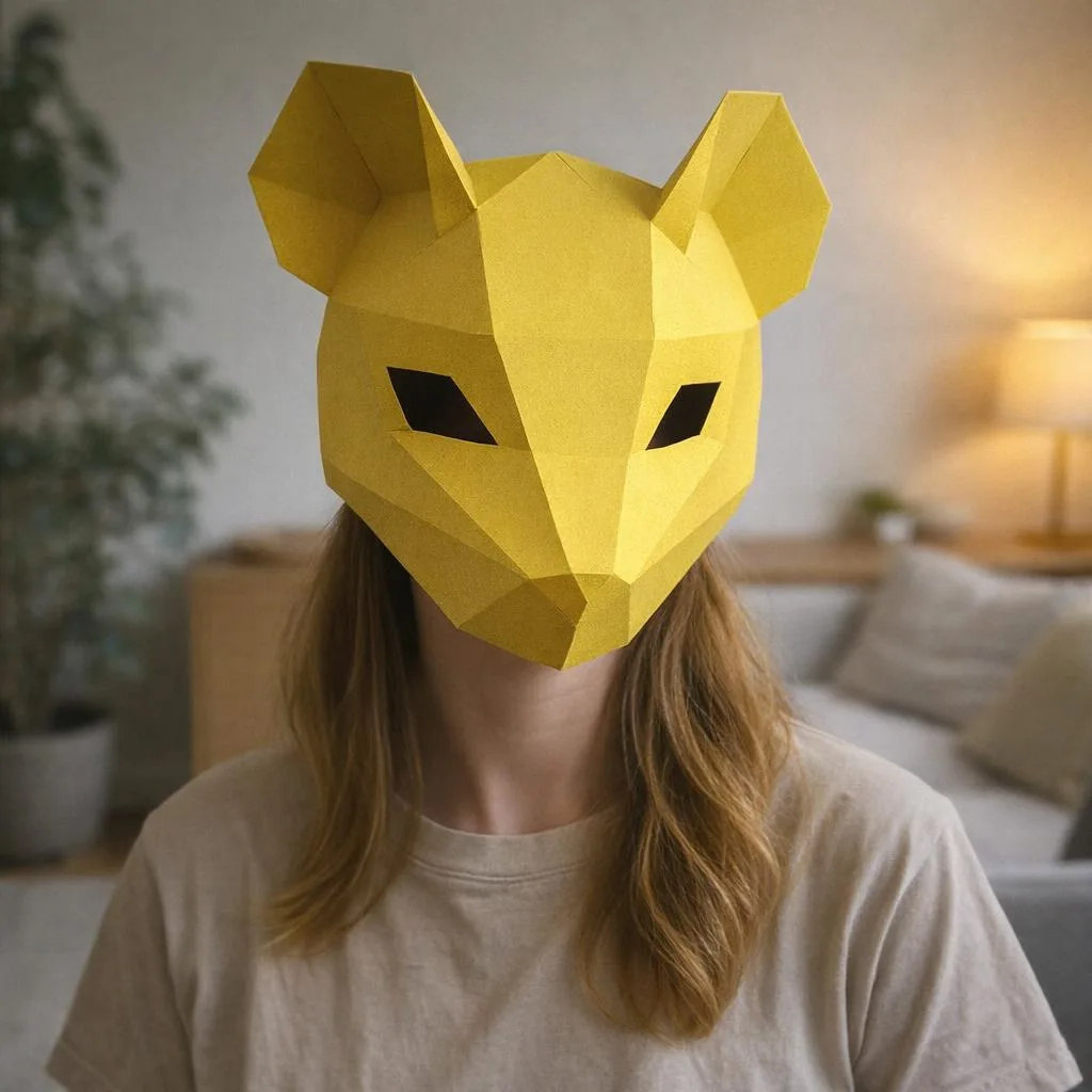 Papercraft de máscara de rato em origami 3D