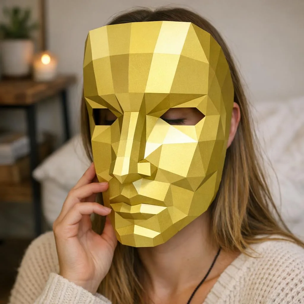 Papercraft eines maskulinen Gesichts als 3D-Origami