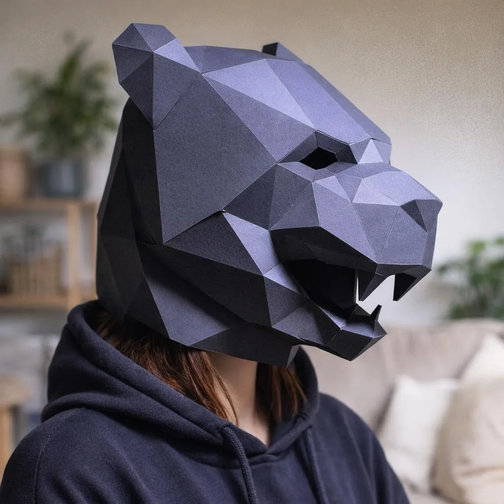Papercraft Origami-Maske Schwarzer Panther