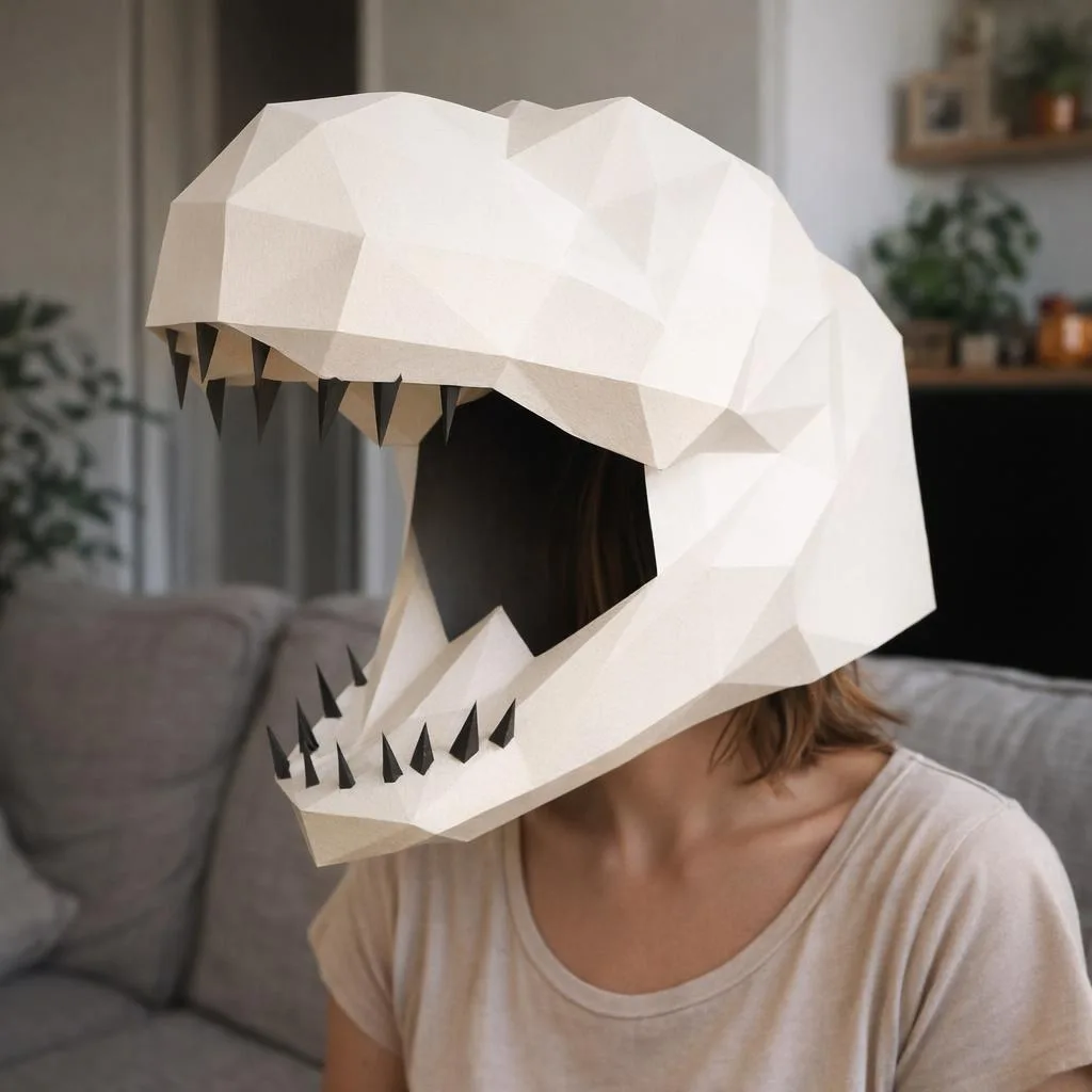 Papercraft maschera T‑Rex in origami