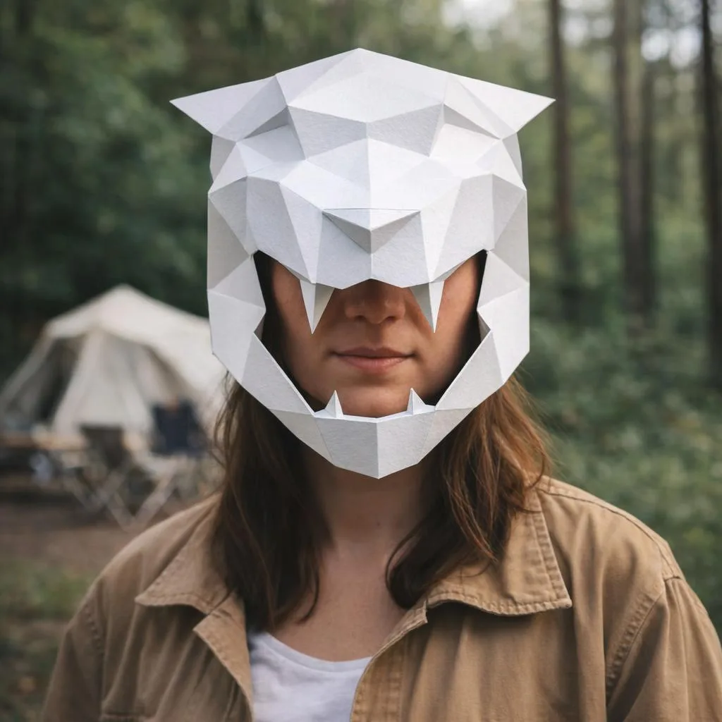 Papercraft Tiger-Maske aus Papier im 3D-Origami-Stil