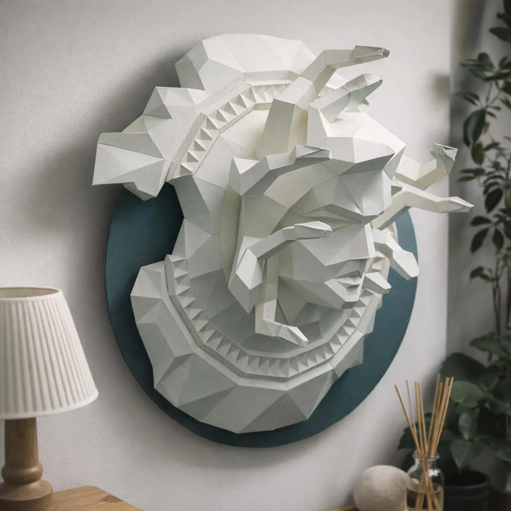 Papercraft cabeça de dinossauro T‑Rex Tyrannosaurus em origami 3D de papel