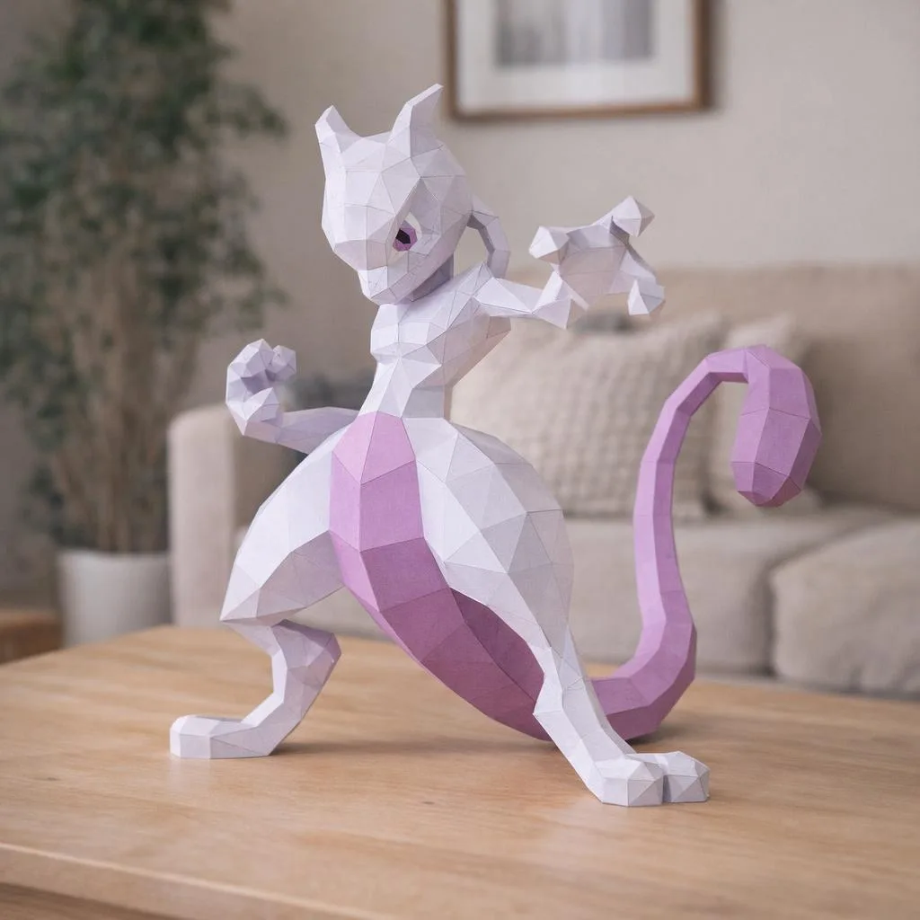 Papercraft de Mewtwo em origami 3D