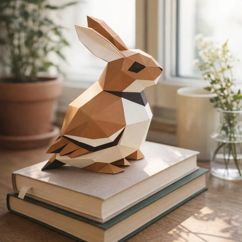 Papercraft di passero e coniglio in origami 3D