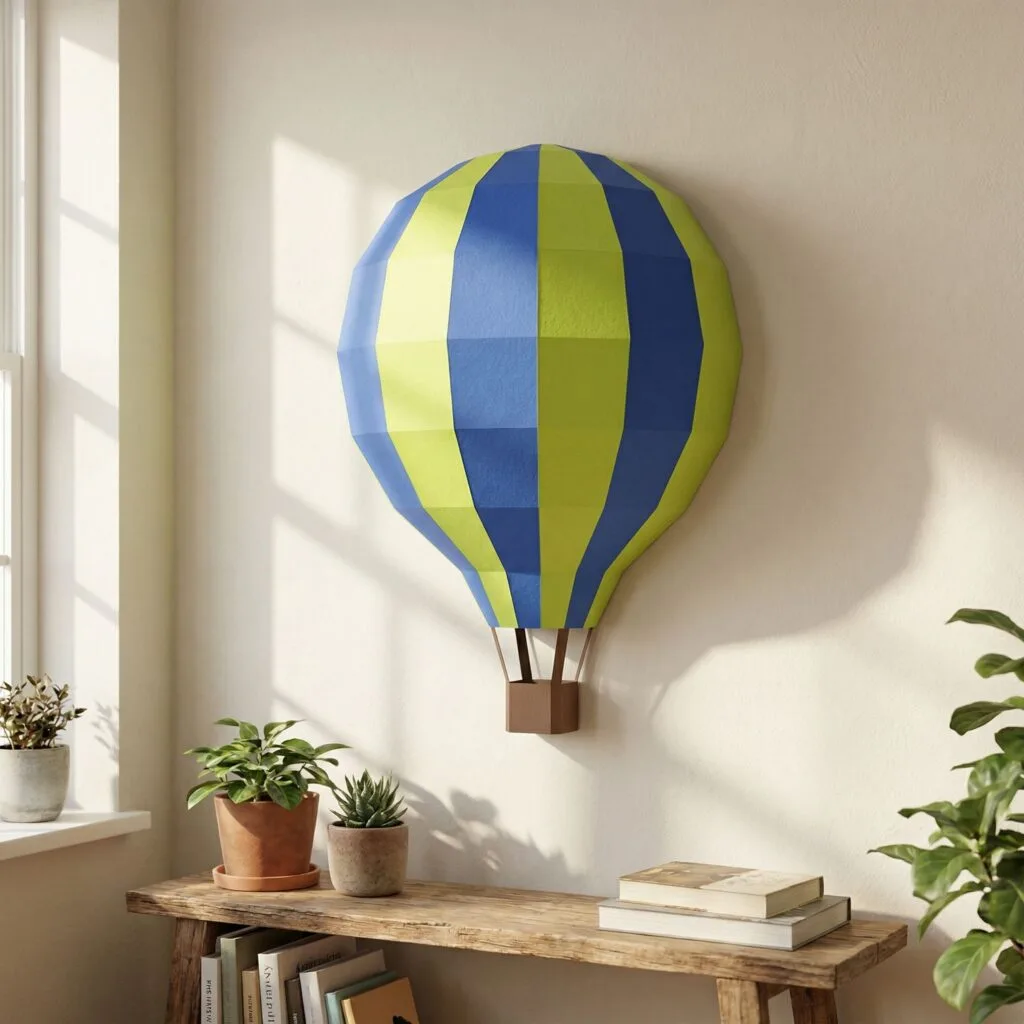 Papercraft di mongolfiera blu in origami 3D