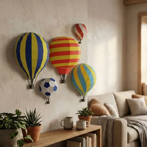3D Origami Hot Air Balloon Set Papercraft