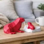 Papercraft de morsa com filhote em origami 3D