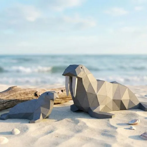 Papercraft-Walross im 3D-Origami-Stil
