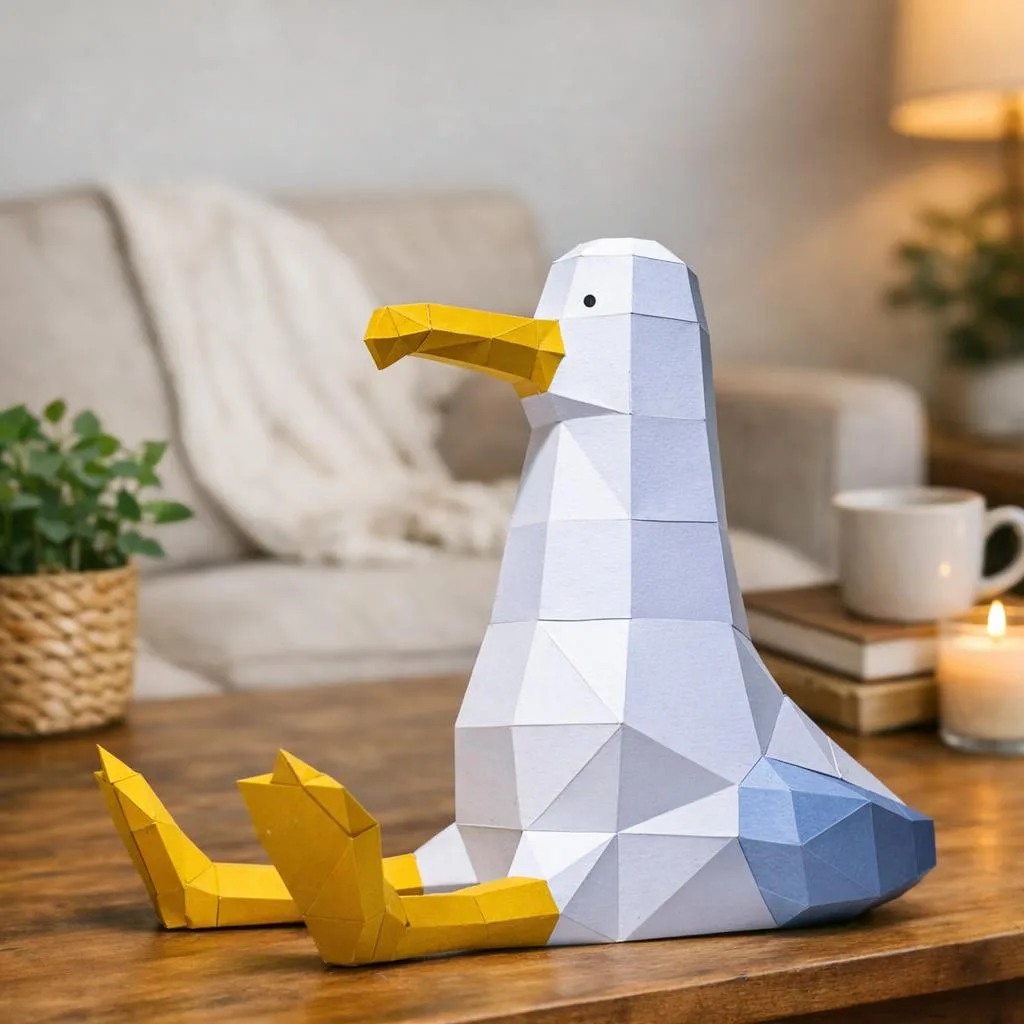 Papercraft di gabbiano seduto in origami 3D