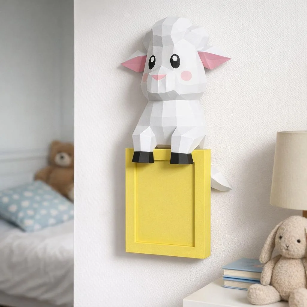 Papercraft de oveja tierna de pared en origami 3D