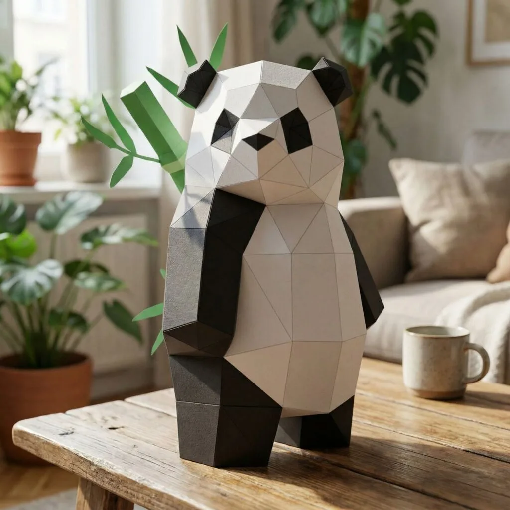 Standing panda papercraft in 3D origami