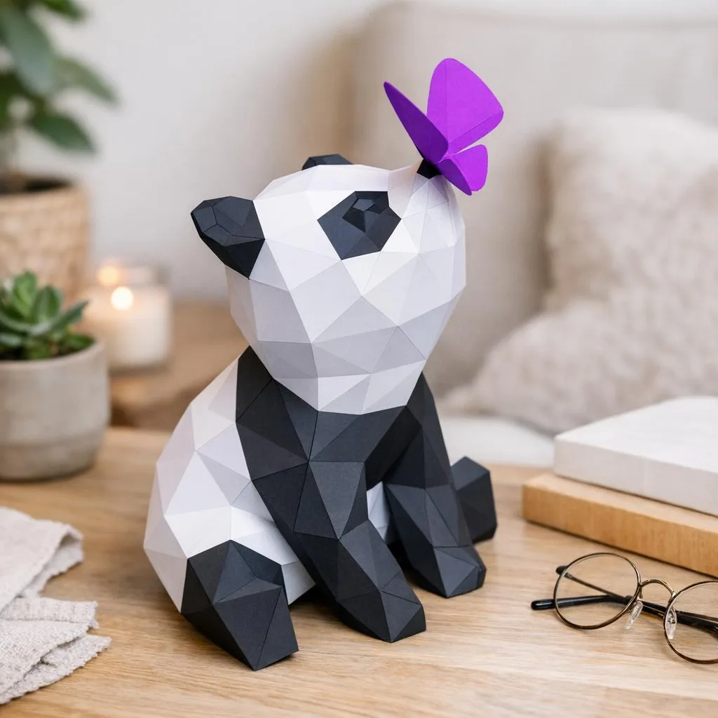 Papercraft de panda mignon et papillon en origami 3D