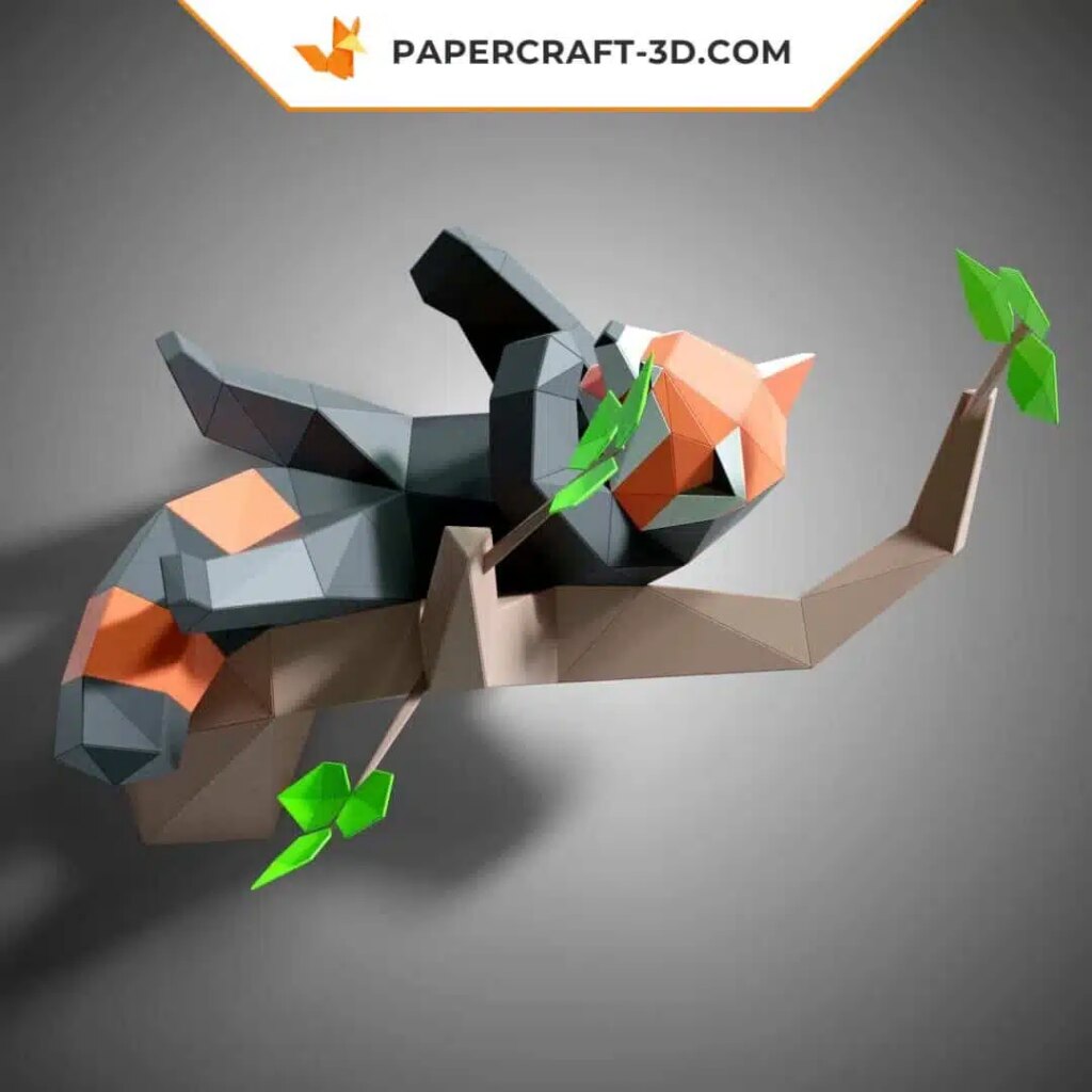 Papercraft de panda roux bâillant en origami
