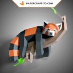 Papercraft de panda roux paresseux allongé en origami 3D