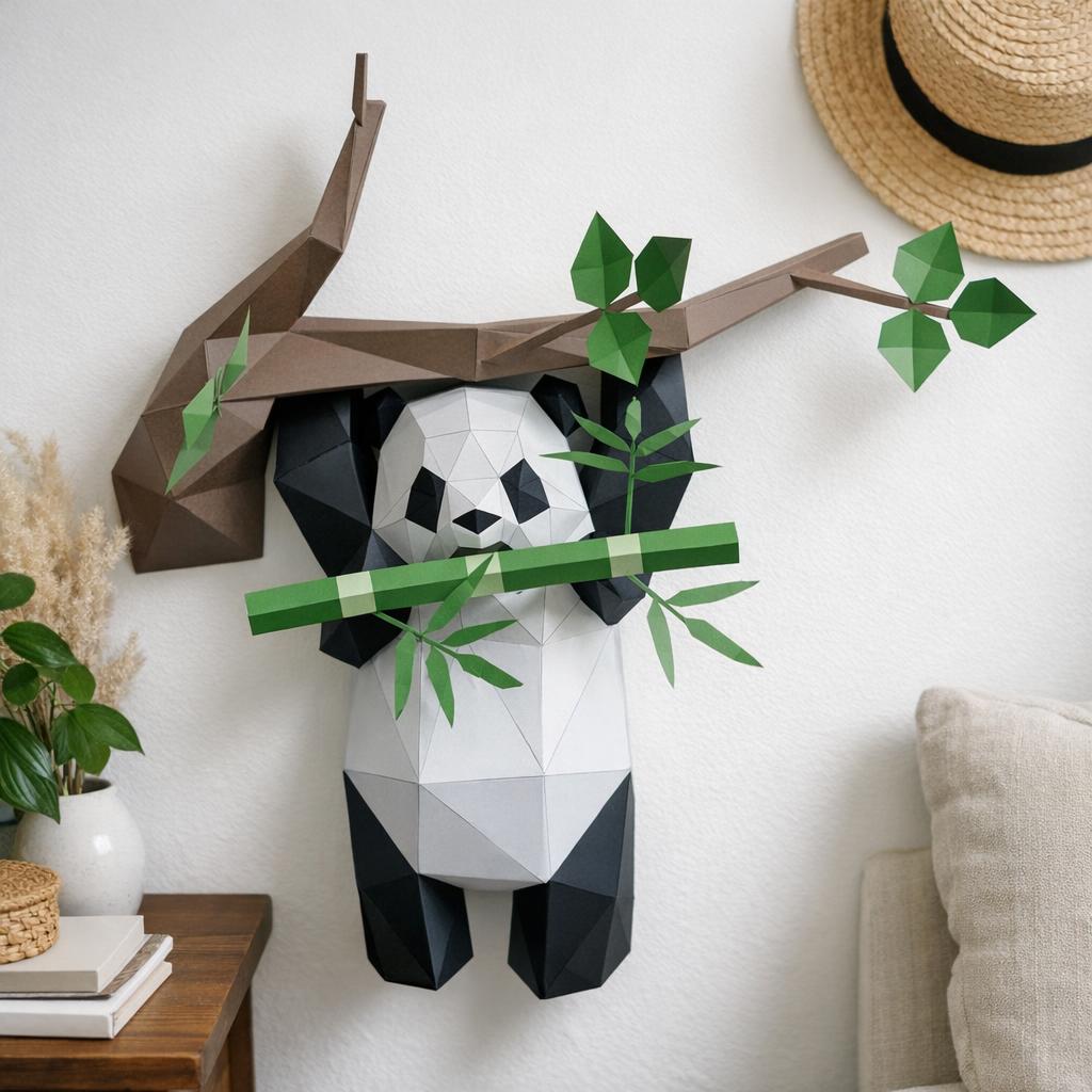 Papercraft de panda suspendu en origami 3D