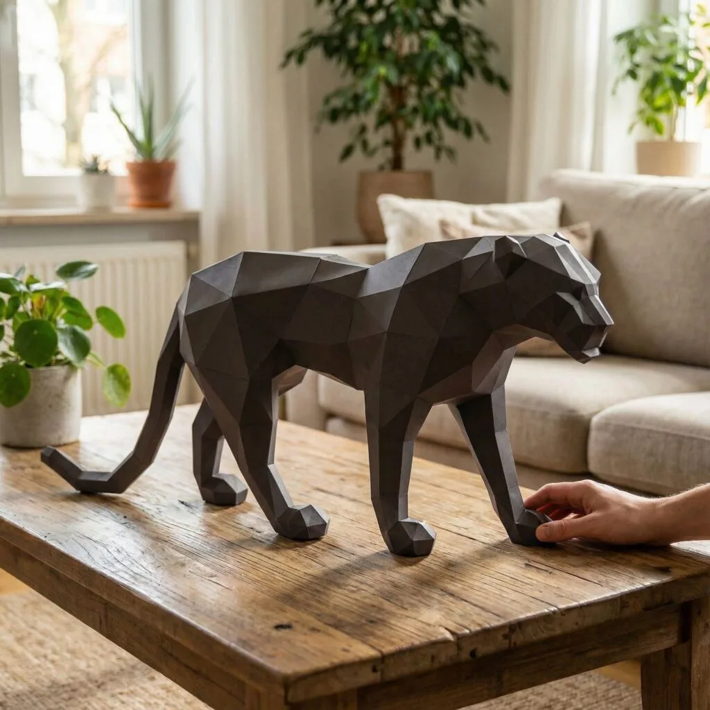 Papercraft di pantera nera in piedi in origami 3D