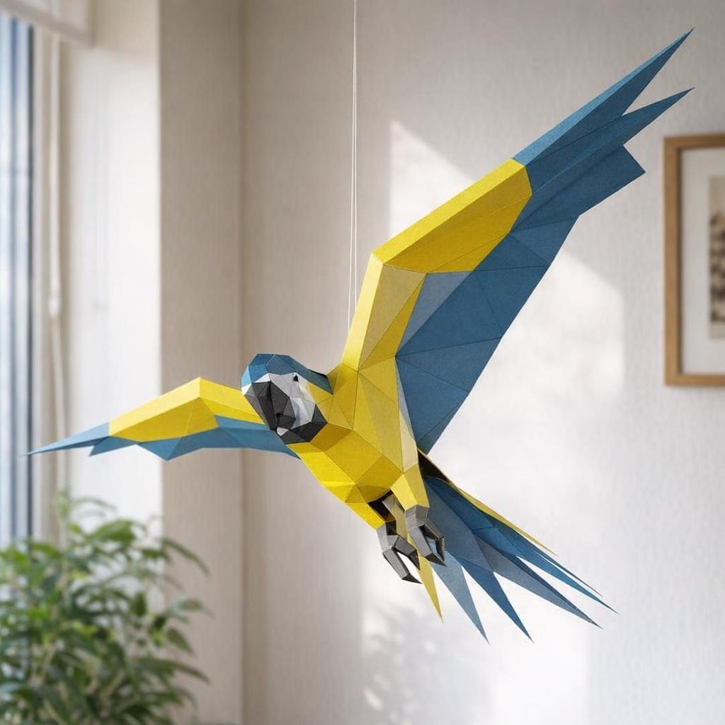 Papercraft de perroquet à suspendre en origami 3D