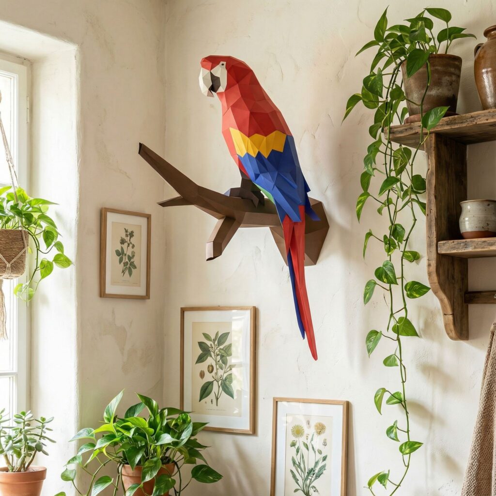 Papercraft de perroquet Ara en origami 3D