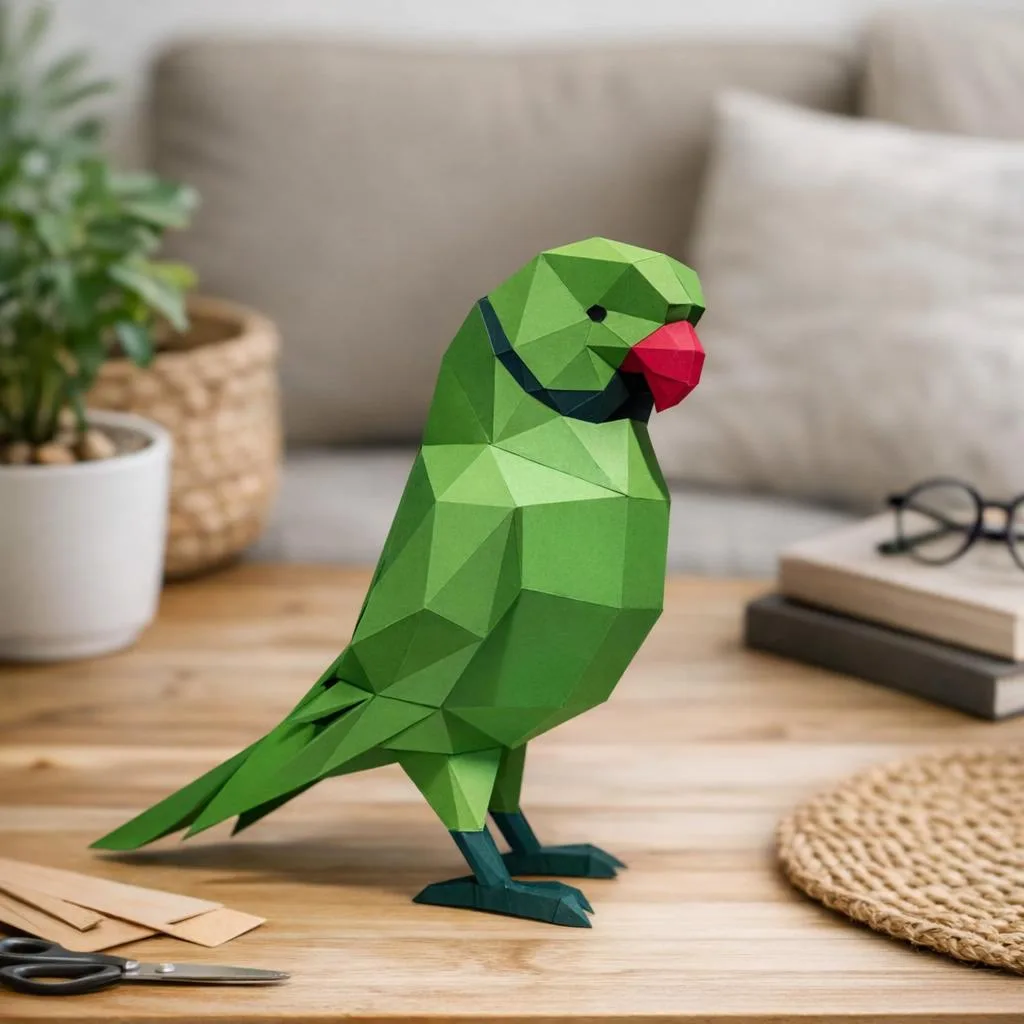 Green parrot origami papercraft