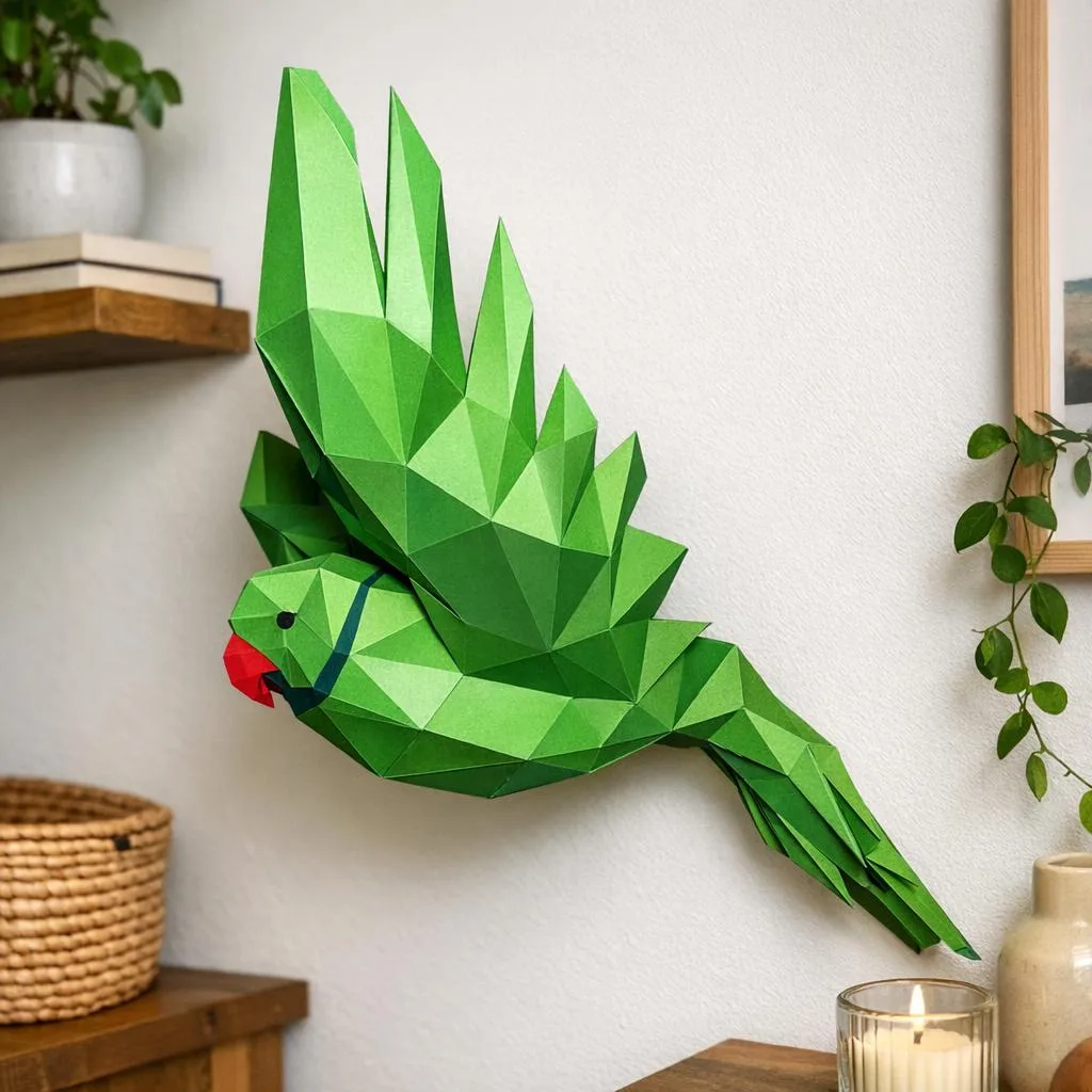 Papercraft eines fliegenden Papageis in 3D-Origami