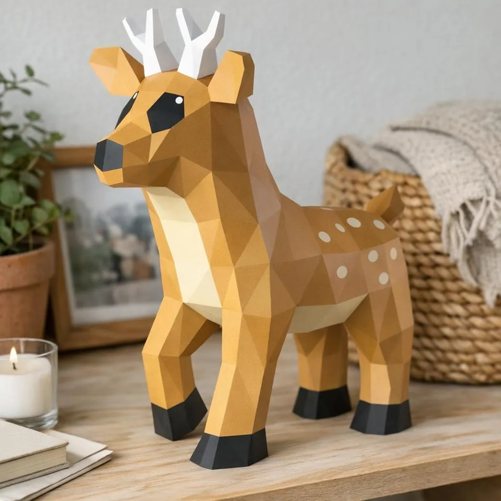 Papercraft kleiner Cartoon-Hirsch in 3D-Origami