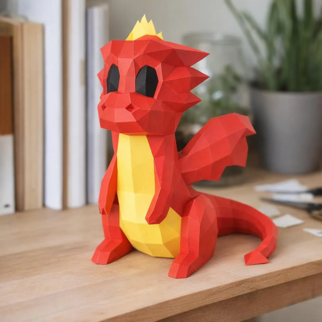 Niedlicher kleiner Drache als 3D-Origami-Papercraft