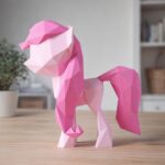 Papercraft de petit poney rose en origami 3D